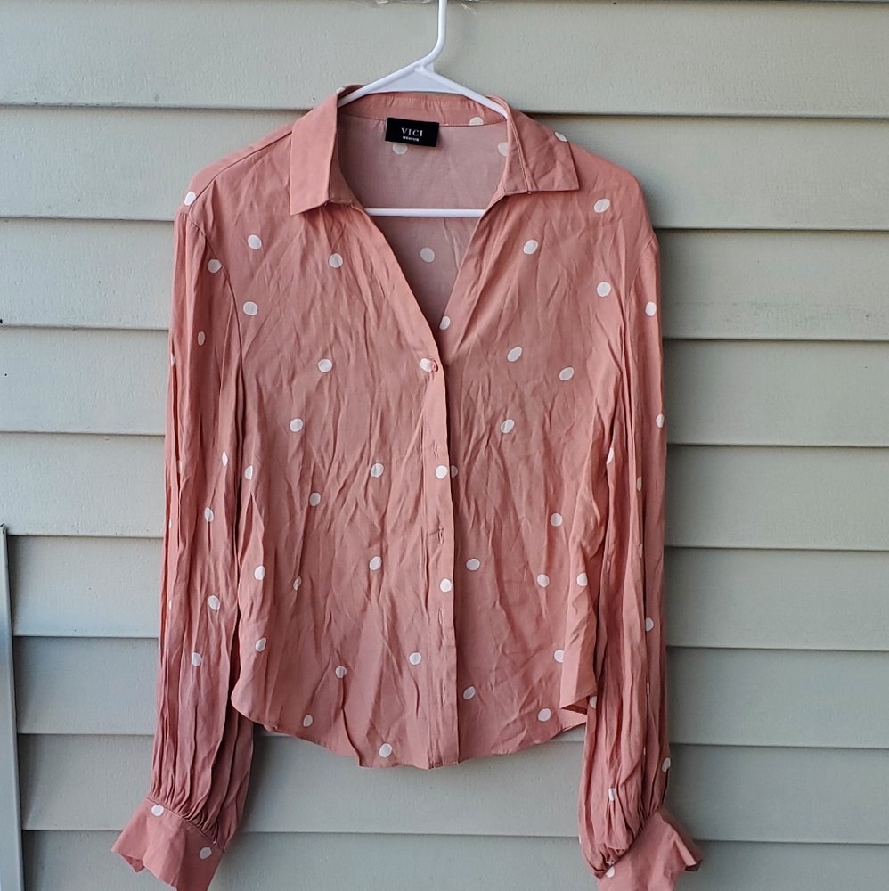 Vici polka dot button down top size M